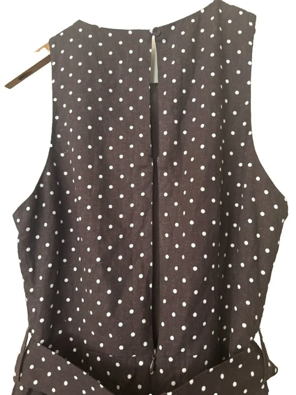 Mango Women's Round Neck Polka-Dot Belt Jumpsuit Brown/White NWOT Pockets MED